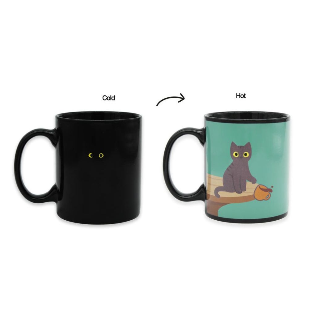 Tasse thermosensible avec chat espiègle