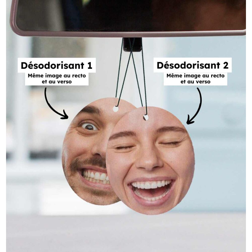 Désodorisant voiture personnalisé avec visage - Lot de 2
