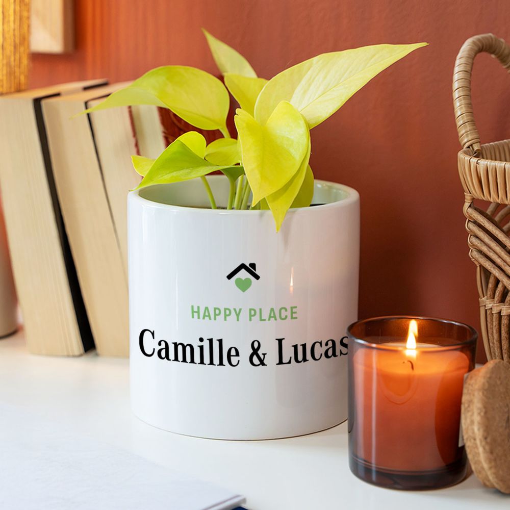 Pot de fleurs personnalisé avec texte et symbole