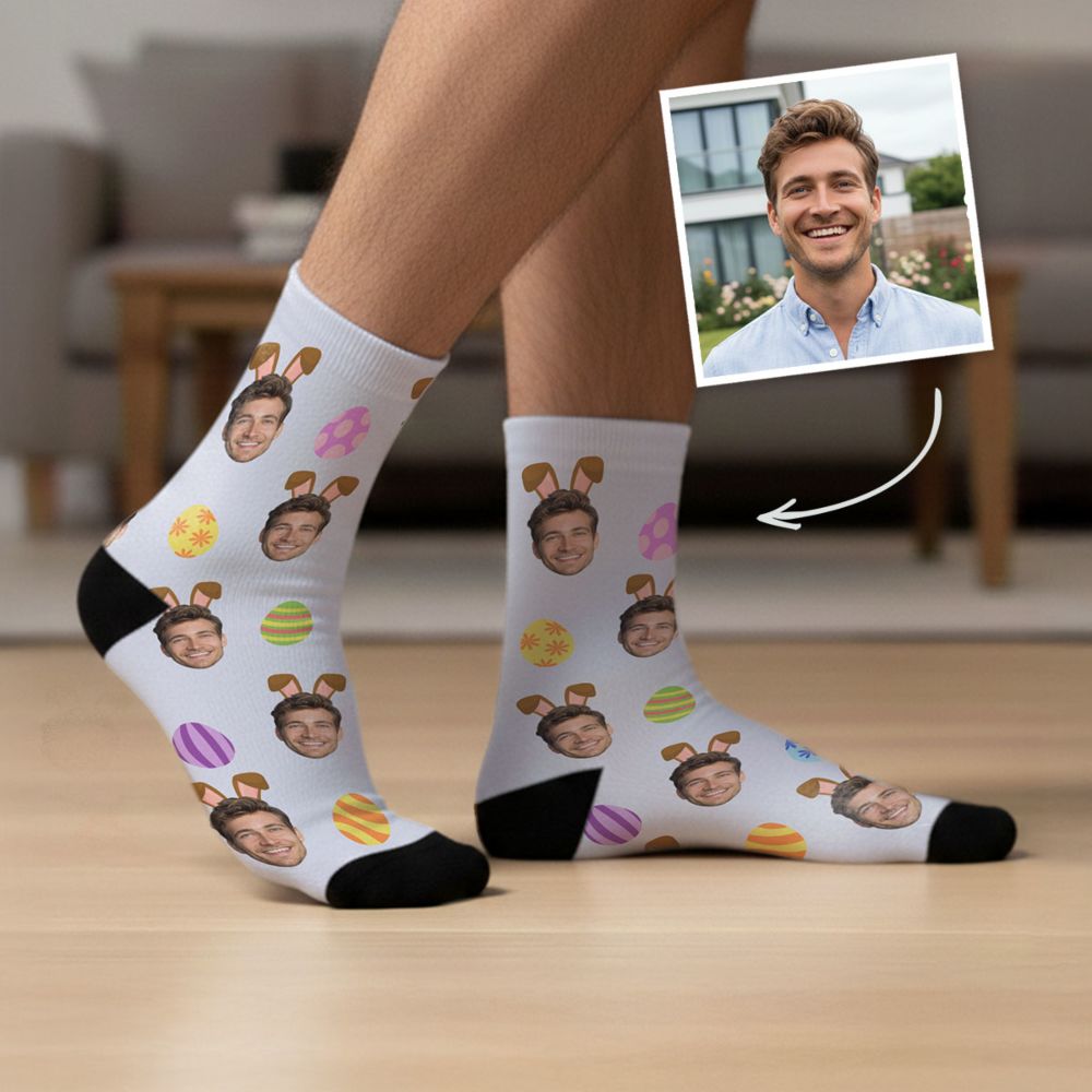 Chaussettes personnalisées avec visage et oreilles de lapin