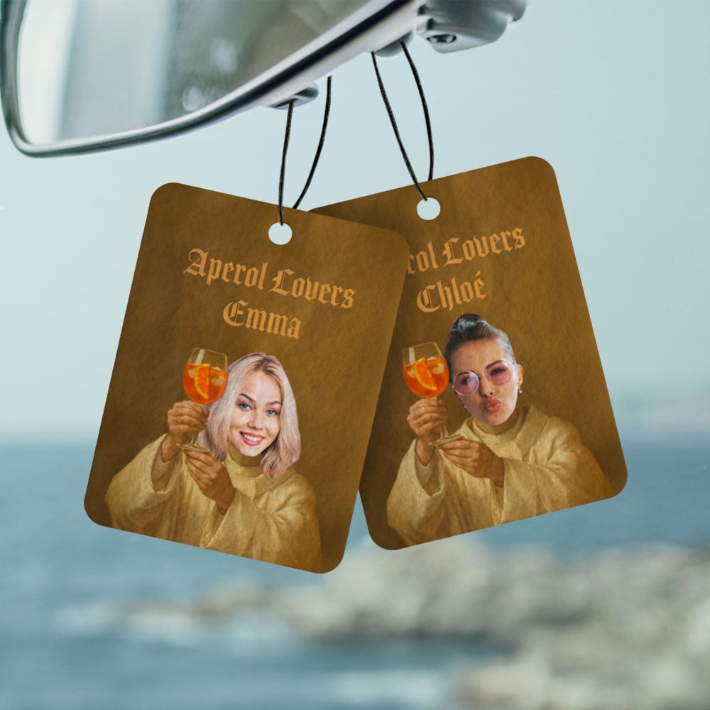 Désodorisant voiture personnalisé Aperol avec votre visage - lot de 2