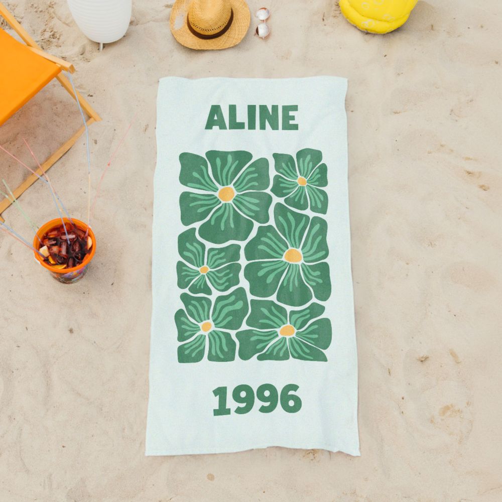 Serviette personnalisée rétro avec fleurs et texte