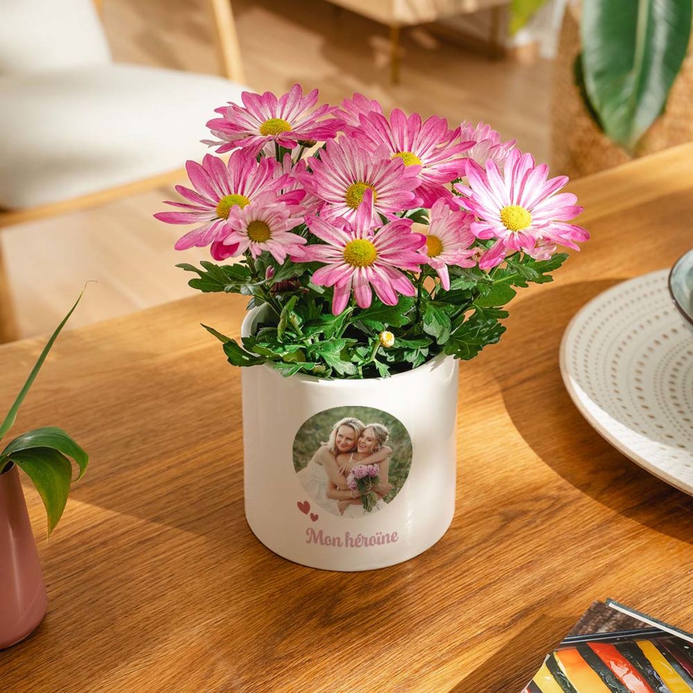 Pot de fleurs personnalisé avec photo et texte