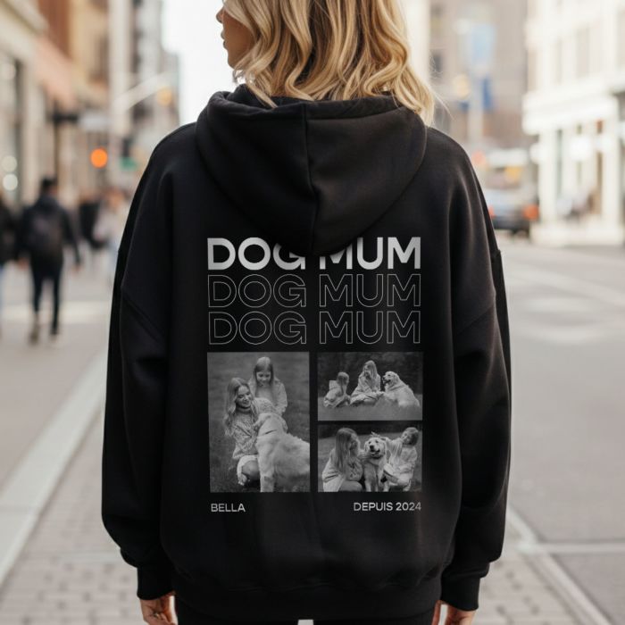 Sweat à capuche personnalisé avec photos en noir et blanc et texte